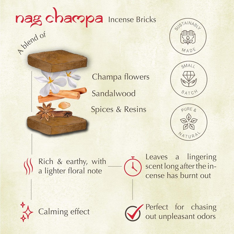 Nag Champa Incense Bricks Refill Pack (3 x 9 Bricks)