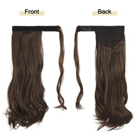 Sofeiyan Curly Ponytail Extension 15 Inch Heat Resistant Synthetic Natural Wavy Hairpiece Wrap Around Pony Tail Hair Extensions for White Black Women Hair Piece, Darkest Brown & Light Auburn Mixed