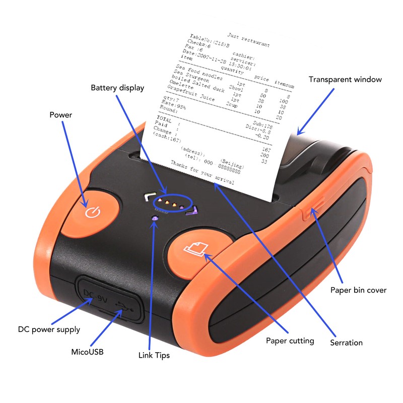 Bluetooth Receipt Printer Portable Mini Thermal Bill POS Pocket Ticket