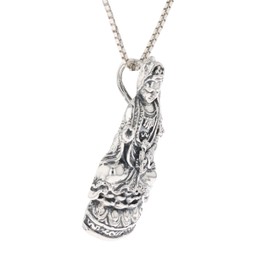 Jewelry Trends Sterling Silver Kwan Yin Buddha Goddess Lotus Flower Pendant Necklace 18"