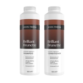 John Frieda Brilliant Brunette Shampoo & Conditioner 500ml x2 | Brown Hair Care Duo, Colour Safe Wash, Rich Shine Support, Colour Treated Hair Routine