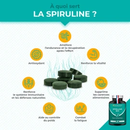 Organic Spirulina - Without Excipients & GMOs - 19% Phycocyanin - Rich in Protein, Iron & Antioxidants - Nutrimea Laboratories - 540 Vegan Tablets of 500 mg - 6 Months Cure - Made in France