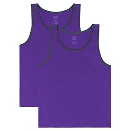 Fruit of the Loom Men's Eversoft Cotton Sleeveless T Shirts, Breathable & Moisture Wicking with Odor Control, Sizes S-4x, Tank-2 Pack-Purple
