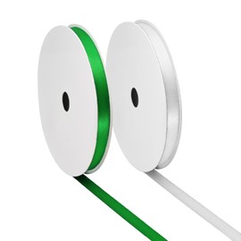 BVIEAKD Double Sided White Green Ribbon 6 mm Wide 2 Rolls Total 27 Meters Long Perfect for Crafts Wedding Decorations Bow Making Art Sewing and More