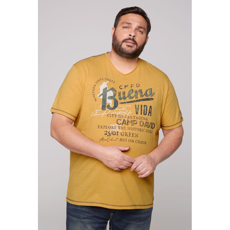 Camp David Mens Distressed V Shirt, Warm Sun