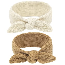 IZUS Turban Headband Baby Girl - Warm Rabbit Knot Hair Band, Knit Head Wrap for Newborn, Toddler and Children (One Size (Fit for 2 months to 7 Years), Camel + Beige)