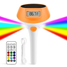 Pool Thermometer Floating Easy Read - Solar Powered with Led Light, Backlit Display and Magnetic Charging, IP68 Digital Waterproof Thermometer for Hot Tub, Outdoor, Spa, Bath