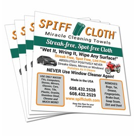 Spiff Cloth (4-Pack, Miracle Cleaning Towels, Streakfree Cloths for Multi-Purpose Cleaning, Chemical Free, 16" x 16" Reusable and Washable