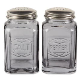 RSVP International Jumbo Retro Glass Salt & Pepper, Screw On Stainless Steel Lid, Each Shaker Holds 8 Ounces, 2.25x2.25x4.4, Gray