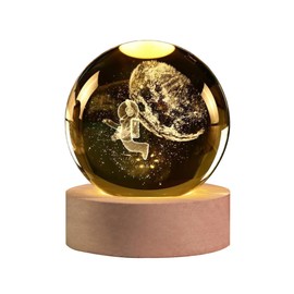Space Astronaut 3D Crystal Ball with LED Light Stand, Universe Galaxy Glass Sphere Lamp, Decorative Glass Ball Paperweight Gift(60mm)