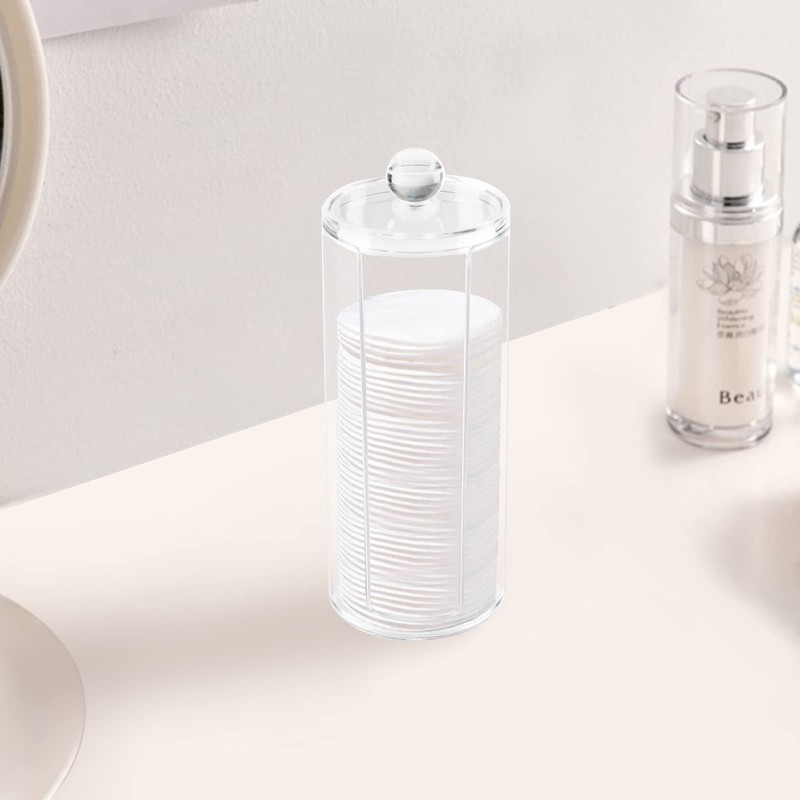Acrylic Cotton Rounds Holder with Lid for Vanity, Facial Makeup