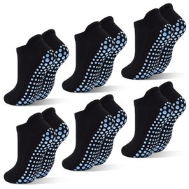 SkiBeaut 6 Pairs Non Slip Men Women Socks Unisex Pilates Man Woman Socks with Grips Anti Skid Grippers Lady Mens Cushion Socks for Yoga Barre Home & Hospital