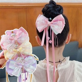 VIISEN Girls Ribbon Hair Clip, Wedding, Kids Hair Accessory, Cute, Fashionable, Hair Ornament, Gift, Birthday Photography, Party, School Entrance Ceremony, Graduation Ceremony, Purple (1 Piece)