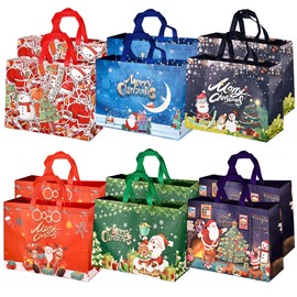 12 Pack Extra Large Christmas Bags for Gift, Reusable Christmas Tote Bags with Handles, Multifunctional Non-Woven Christmas Bags, Christmas Shopping Bags Xmas Gift Bags, 43 x 32 x 18cm, 43 x 32 x 18cm