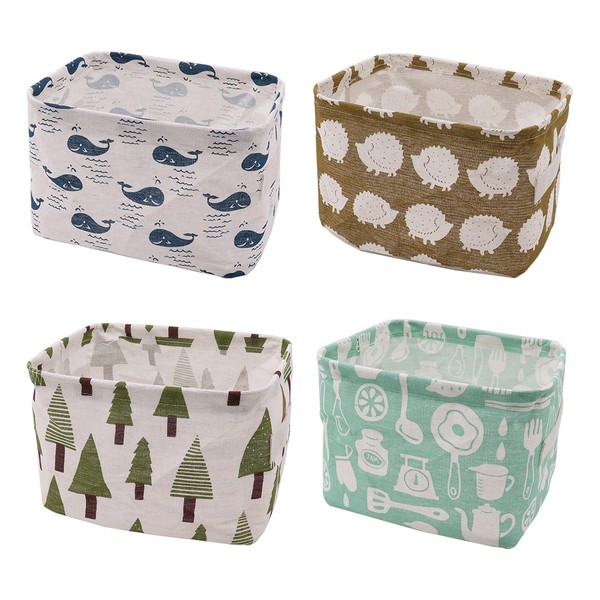 YUNSHANGHE 4 Stück Stoff Aufbewahrungskorb Organizer, Kinder Kleine Leinen Faltbare