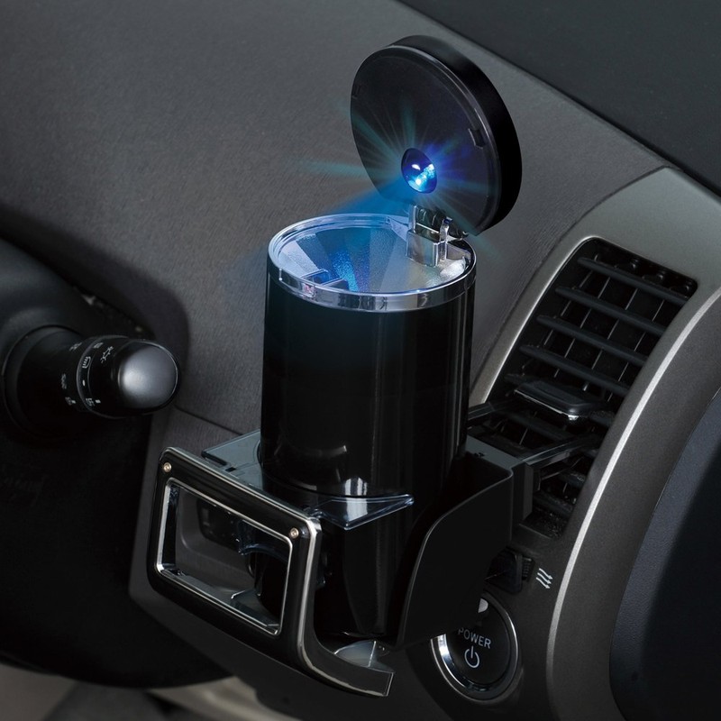 セイワ(SEIWA) 車内用品 灰皿 ソーラー缶アッシュ4ロング ソーラータイプ ブルーLED ブラック W651