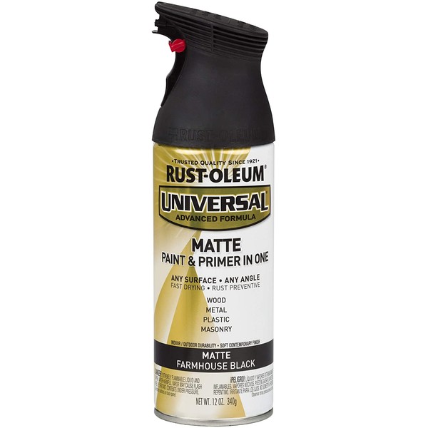 Rust-Oleum 330505 Universal Enamel Spray Paint, 12 oz, Matte Farmhouse Black