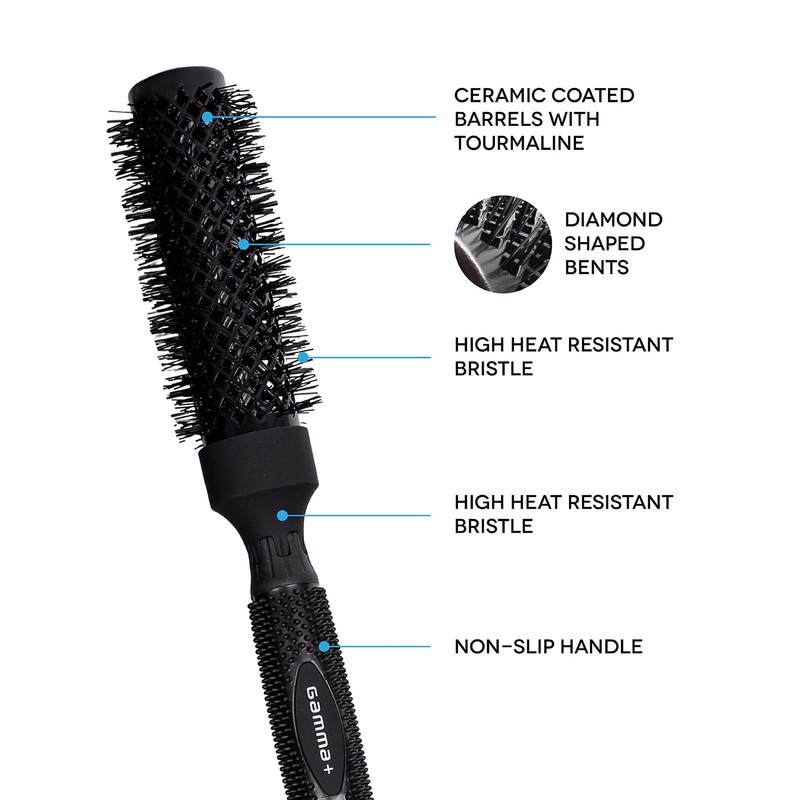 Gamma+ Professionelle Thermo-Haarbürste aus Turmalin-Keramik, rutschfester Griff, leicht, Durchmesser (33