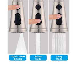 Pull Down Kitchen Faucet Head Replacement, 3-Function Kitchen Sink Faucet Head Sprayer Head Nozzle with 15 Adapters, Compatible with Moen, American Standard, Delta, Kohler Faucets-Brushed Nickel