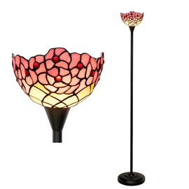 wecrejoni Tiffany Floor Lamp Pink Stained Glass Cherry Blossom Lamp Pole Torchiere Standing Corner Torch Uplight Reading Light Decor Bedroom Living Room