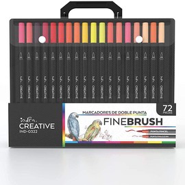 Marcadores Fineliner 72 piezas Rotuladores duales de acuarela INDRA con punta pincel y punto fino de 4mm hechas de nailon para niños y adultos