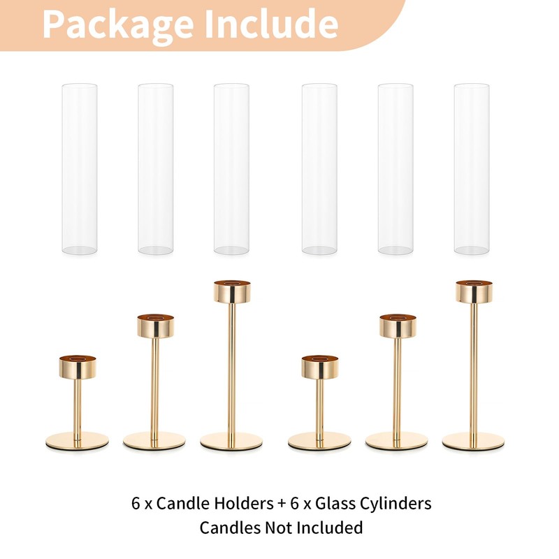 NUPTIO Hurricane Candle Holder for Candlestick: 6 Pcs Gold Taper