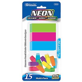 BAZIC Erasers + Pencil Top Erasers Set (15/Pack), Block Bevel Erasers Neon Color, Arrowhead Caps Tops, Latex Free, for Art Drawing Sketching School, 24-Packs