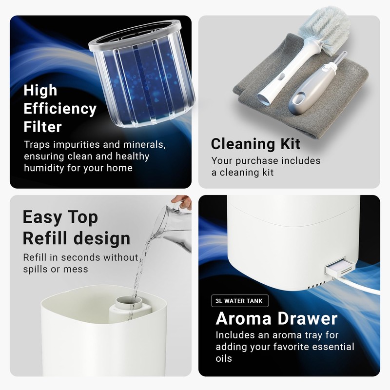 MIKO Ultrasonic Humidifiers for Bedroom Baby - Pre Filter, Wifi