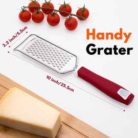 Rainspire Professional Cheese Graters for Kitchen Stainless Steel Handheld, Metal Lemon Zester Grater With Handle For Cheese, Chocolate, Spices, Kitchen Gadgets Tools, Soft Grip Handle (Red)