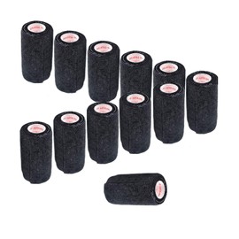 3 Inch Vet Wrap Tape Bulk (Black) (Pack of 12) Self Adhesive Adherent Adhering Flex Bandage Grip Roll for Dog Cat Pet Horse