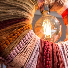 Halbach Seidenbänder Pompom Border, Width 8 mm, Length 15 m, Ribbon with Pompoms Garland, Wedding Decoration, Garden Party Decoration, Colour: Yellow