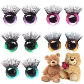 Safety Eyes for Crochet Toys,10 Pieces 16mm Plastic Safety Eyes Glitter Safety Eyes Plastic Glitter Animal Doll 3D Eyes with Eyelashes and Washers Eyes for Crochet Toys (Blue)
