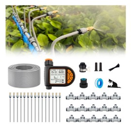 New Drip Irrigation Kits,Quick Connector Automatic Irrigation System,with Replaceable Bending Dropper,atomizing Copper Nozzle for Watering System for Garden Plant Lawn Patio. (20M+Timer)