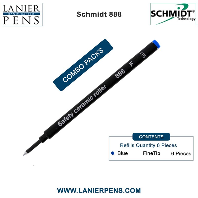 6 Pack - Blue Fine Tip Schmidt 888 Rollerball Refill