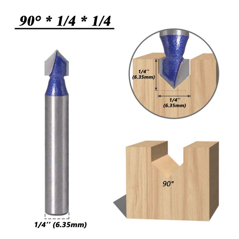 Mesee 4 Pieces 90 Degree V Groove Router Bit Set,