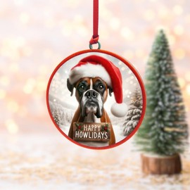 Festive Dog Breeds Christmas Ornament - 3D Printed- Adorable Dogs in Santa Hat Holiday Decor, Ready-to-Hang Xmas Tree Decoration for Dog Lovers and Pet Owners (Boxer)