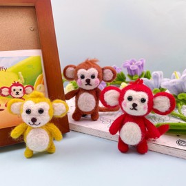 PokeaFluffy Needle Felting Kit, 3 Pcs Monkey Wool Needle Felting Kit for Beginners & Adult, Animal Doll Making Set with Video Instruction, Craft Party Supplies, Tools & Foam Pad, DIY Birthday Gift