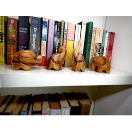 Crafty Artisan hand carved cute elephant ornaments for the home-great for animal lovers -anniversary—elephant gifts for her -wooden gifts wooden- set of 4