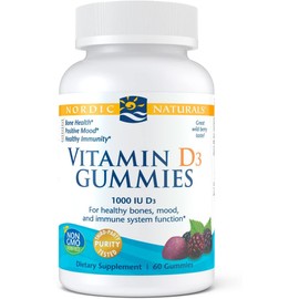 Nordic Naturals Vitamin D3 Gummies, Wild Berry - 1000 IU Vitamin D3-60 Gummies - Great Taste - Healthy Bones, Mood & Immune System Function - Non-GMO - 60 Servings