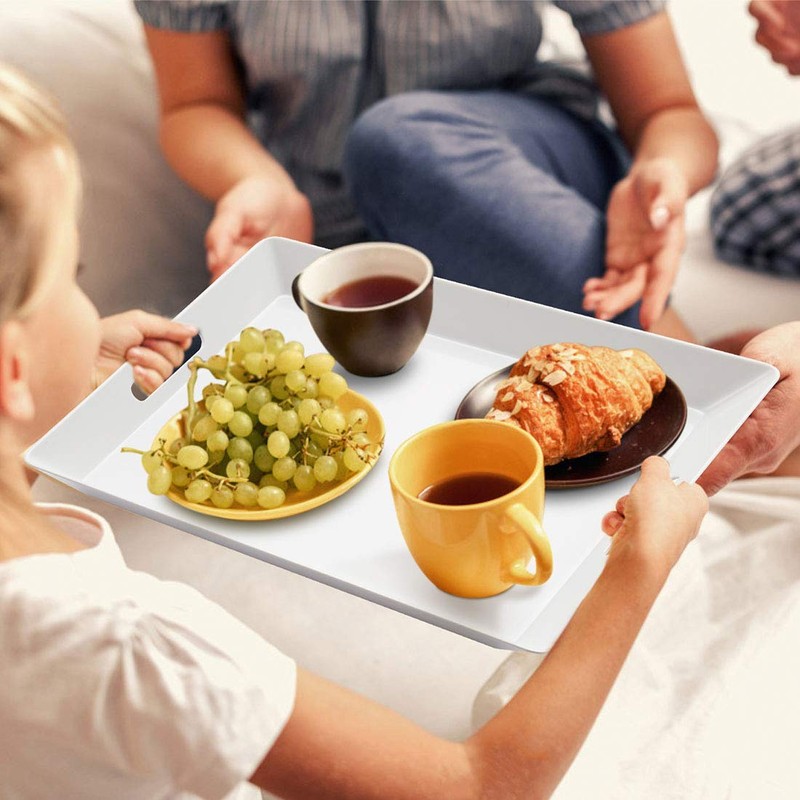i BKGOO White Large Tray,Melamine Serving Tray with Handles, Set