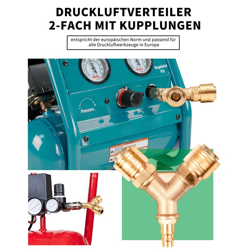 Compressed Air Distributor Double with Couplings Brass Coupling Plug, ZITFRI