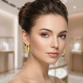 OJK 14K Gold Hoop Earrings for Women 14K Gold Radiant Cubic Zirconia Thick Hoops Large Earrings Birthday Gifts for Mom Wife Girlfriend Her 30MM d