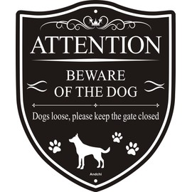 Andchi 2pcs Beware of Dog Signs Warning Safety Signage on the Door Yard Sign Dog Sign, Aluminium Durable Sign (Black, 246 * 296mm)