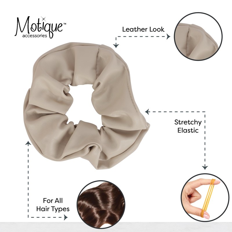 Motique Accessories Vegan Leather Look Scrunchie (Cream), 1 Count (Pack