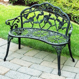 Outsunny Cast Iron Antique Rose Style Outdoor Patio Garden Park Bench, 40"