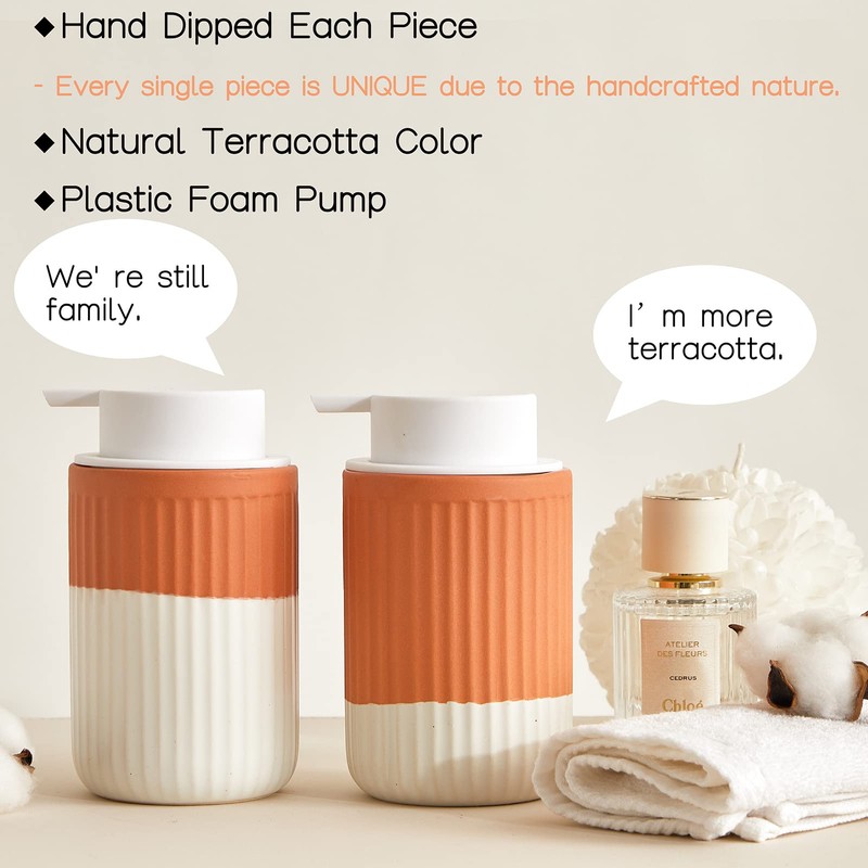 ABBI NIMO Ceramic Hand Soap Pump Foam Dispenser Terracotta, Natural