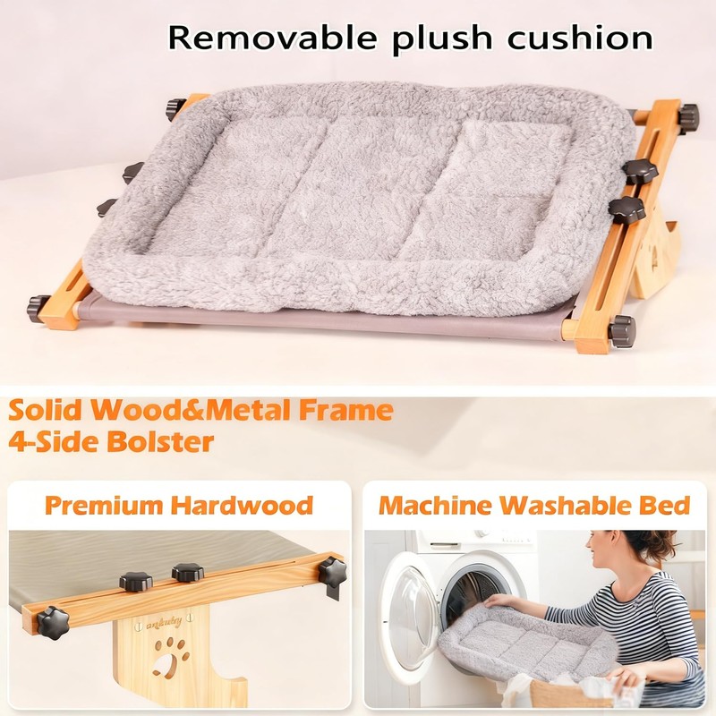 Cat Window Perch - Drill-Free Adjustable Sill Hammock, Sturdy Wood