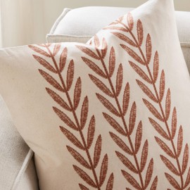 YZJZEDS 100% Cotton Farmhouse Leaves Lumbar Throw Pillow Covers Set of 2, 12x20 Inch Terracota Pastoral Decorative Print Cushion Covers for Sofa Bed Living Room Home Decor