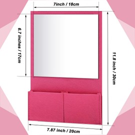 Wonderjune Magnetic Locker Mirror 7 x 6.7 Inch Magnet Mirror with Holder Bag Locker Organizer Accessories Decorations for Office Cabinet Bathroom Refrigerator(Rose Red)