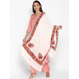 Zamour Women Embroidered Large Scarf Wrap Faux Pashmina Wool, Indian Kashmiri Oversized Winter White Scarves Wraps Stole Shawl